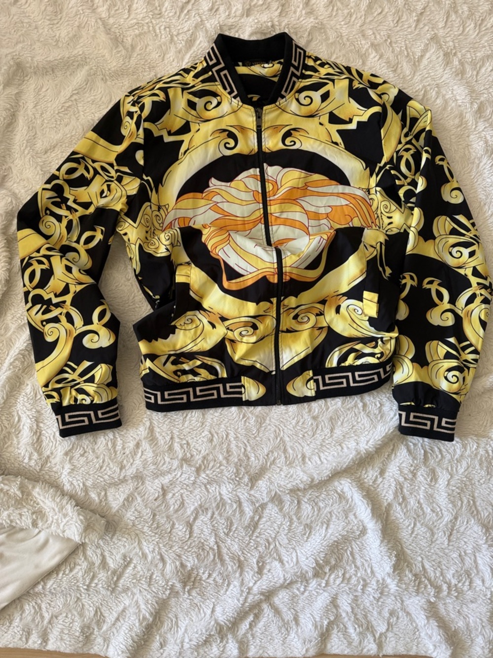 Black & Gold Baroque-Print Bomber Jacket